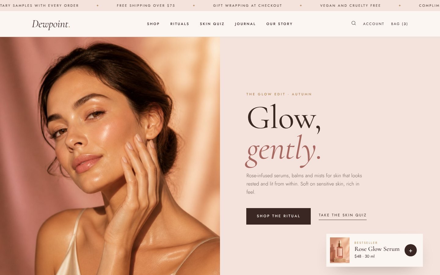 Dewpoint Shopify skincare theme home page