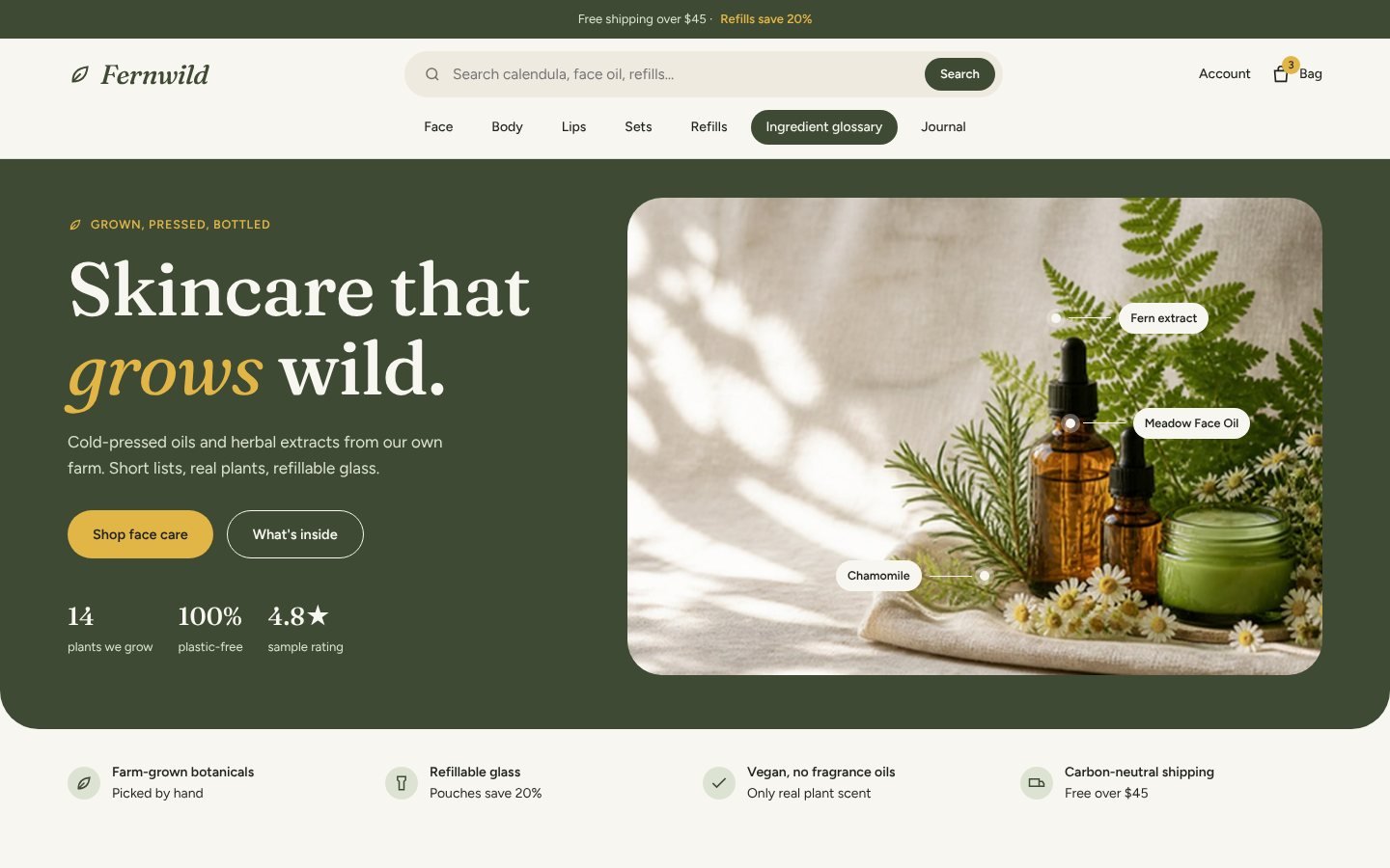 Fernwild Shopify skincare theme home page