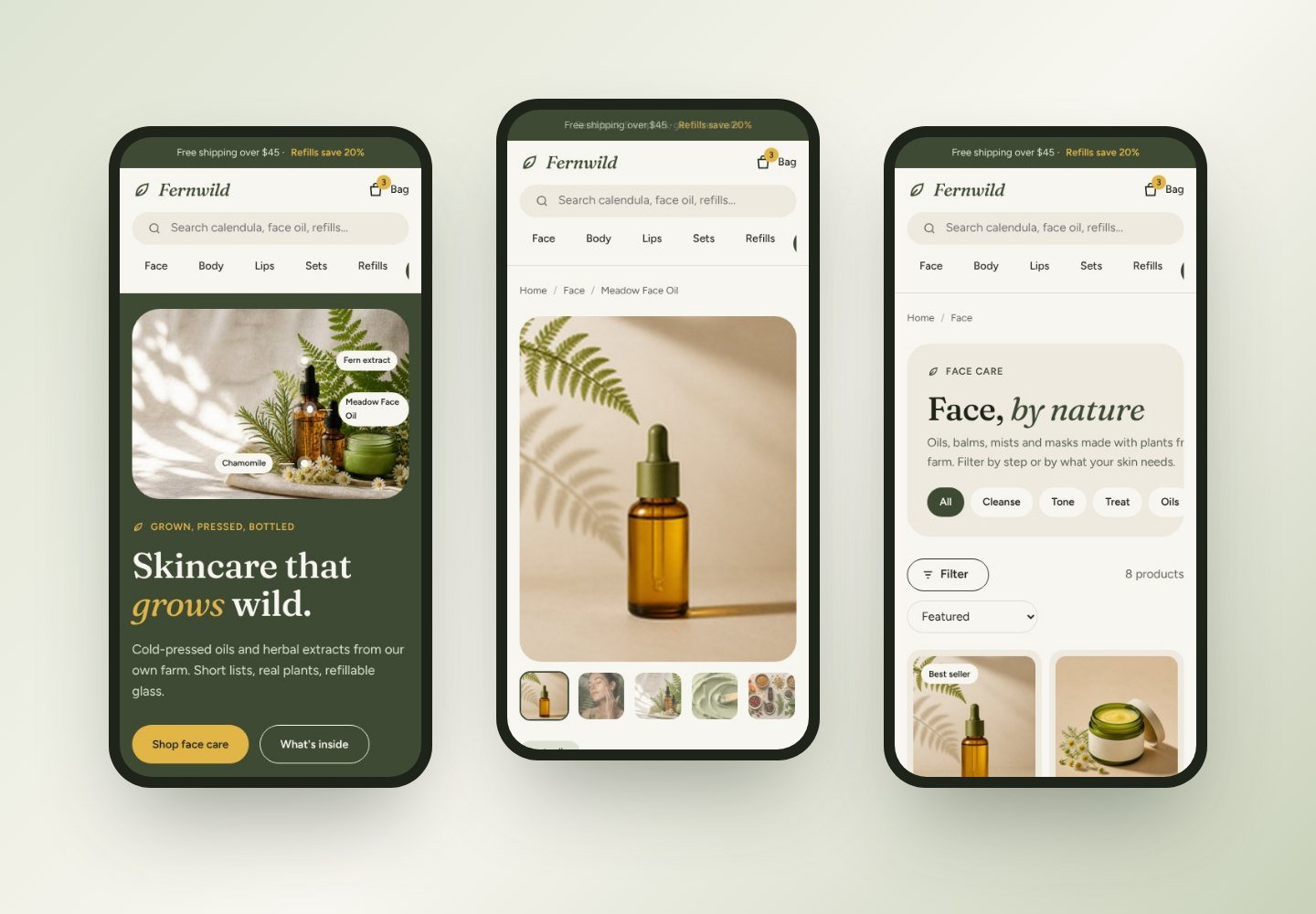 Fernwild Shopify skincare theme on mobile
