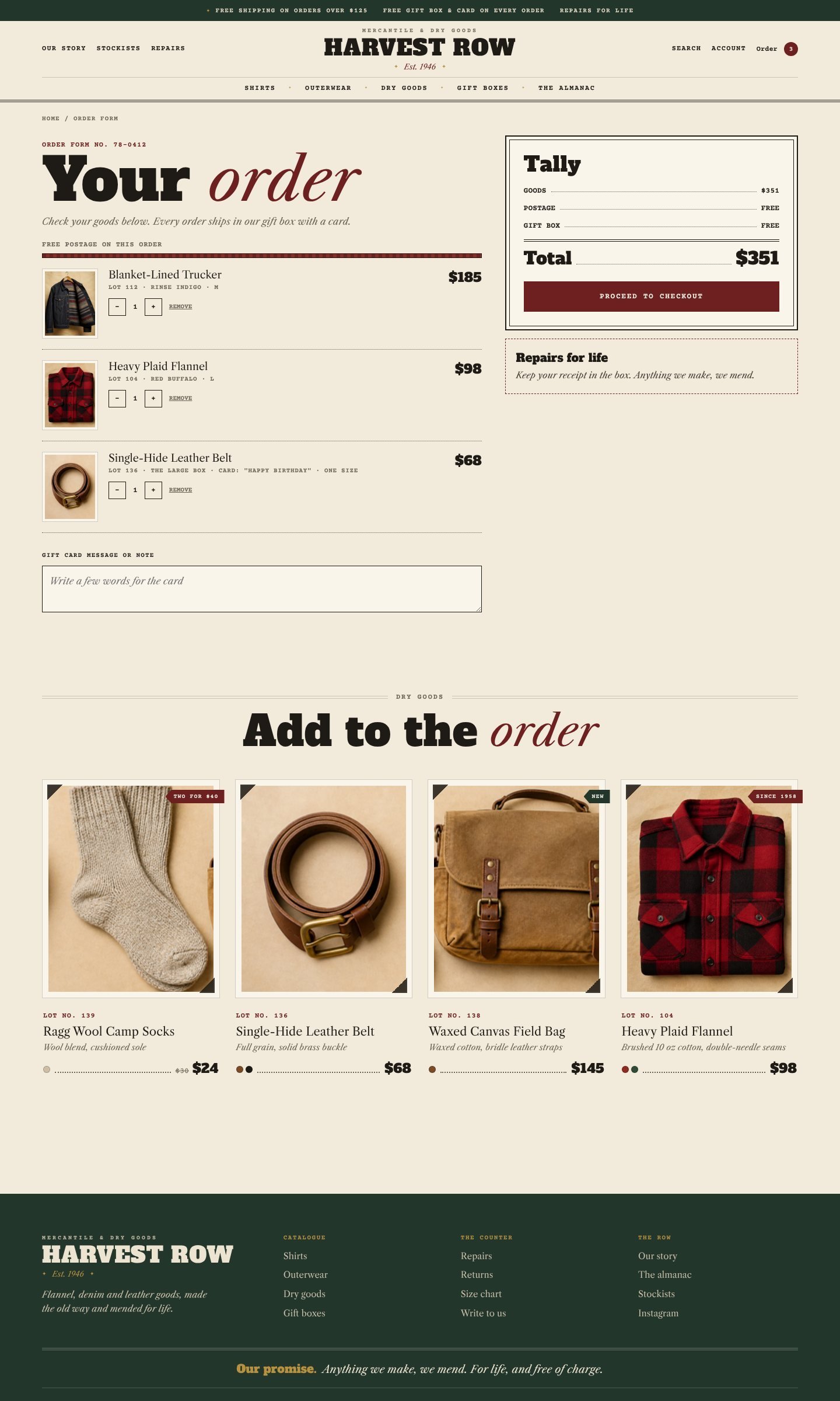 Harvest Row cart page part 1