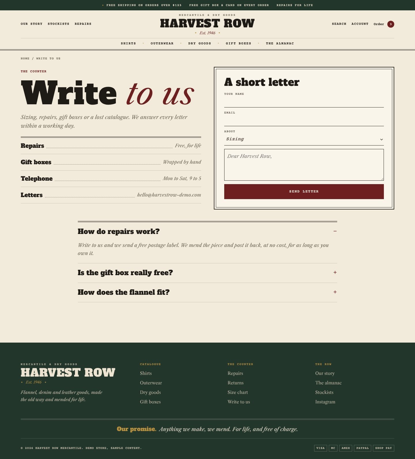 Harvest Row contact page