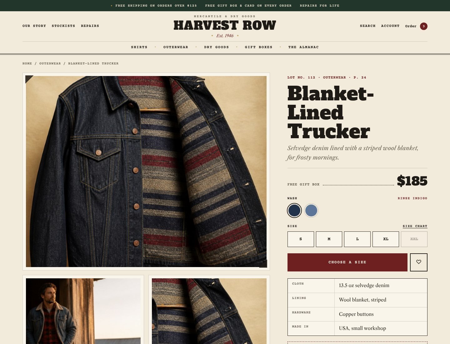Harvest Row Shopify heritage theme product page