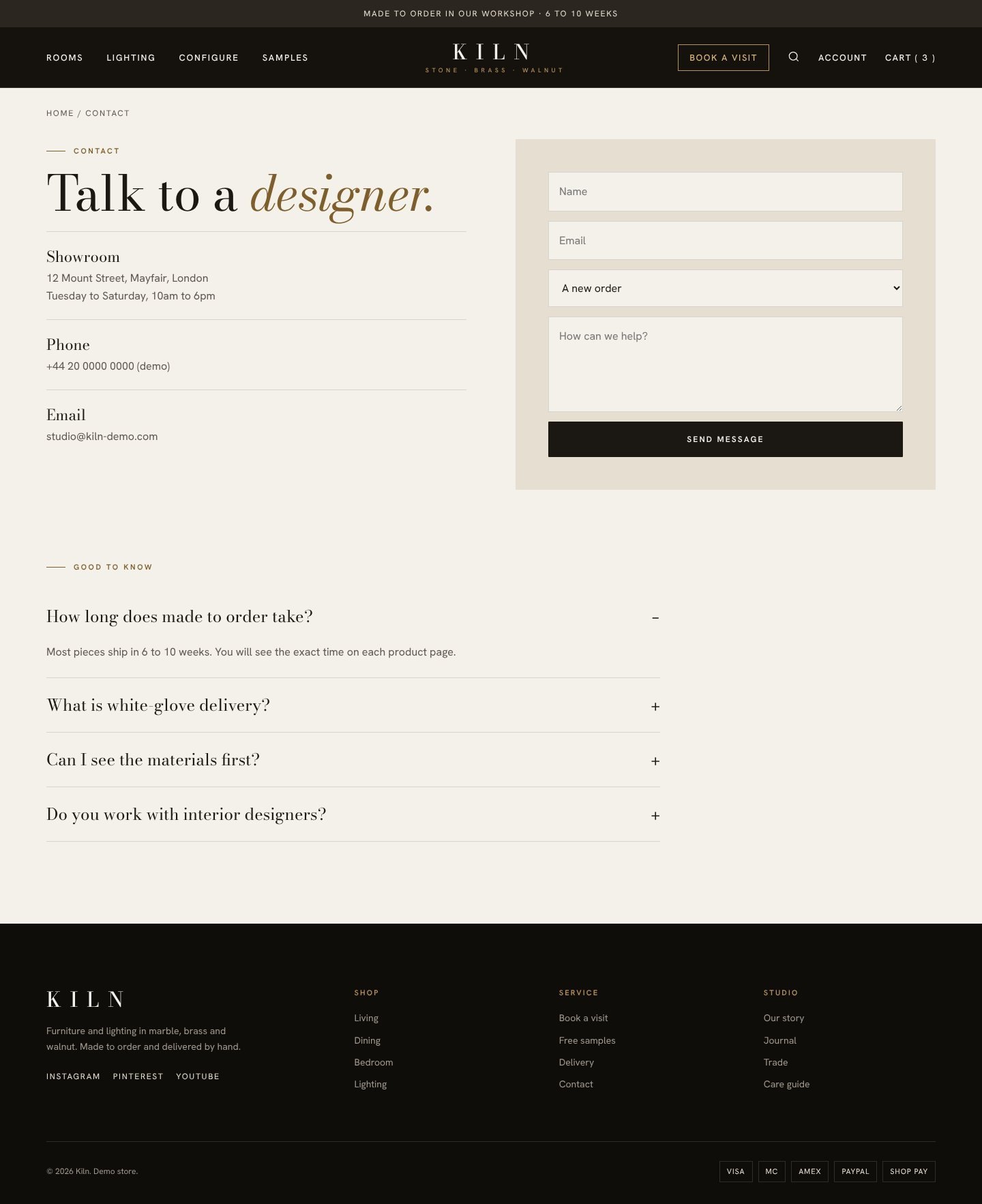 Kiln contact page