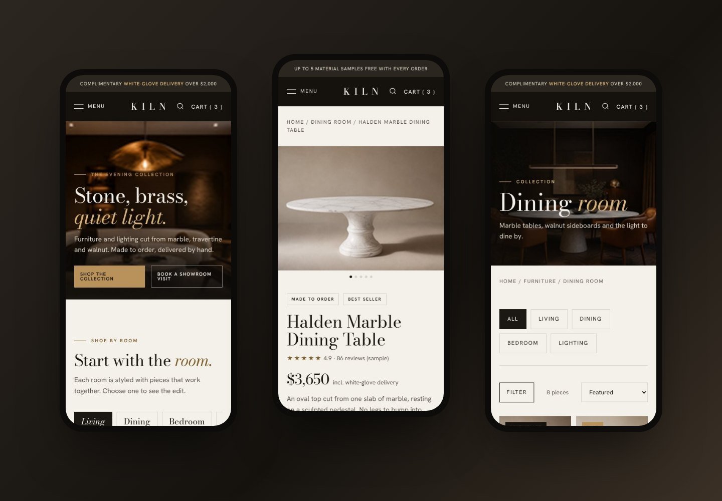 Kiln Shopify furniture theme on mobile