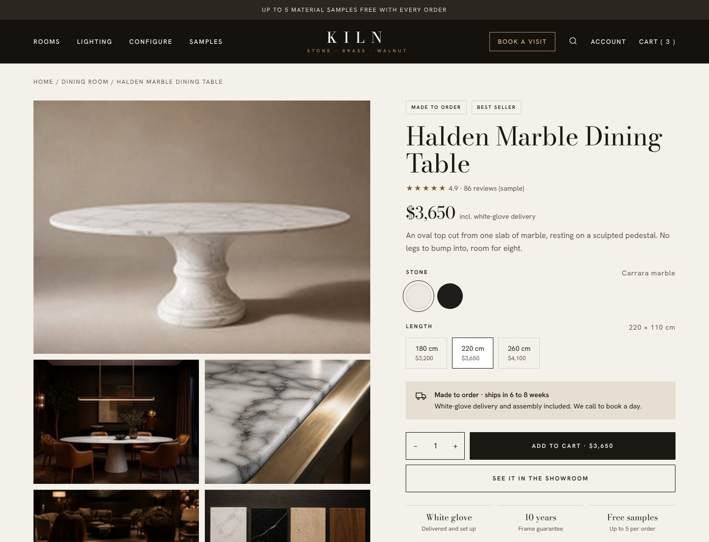 Kiln Shopify furniture theme product page