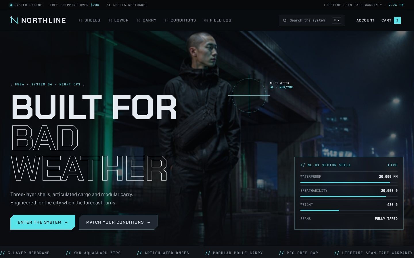 Northline Shopify techwear theme home page