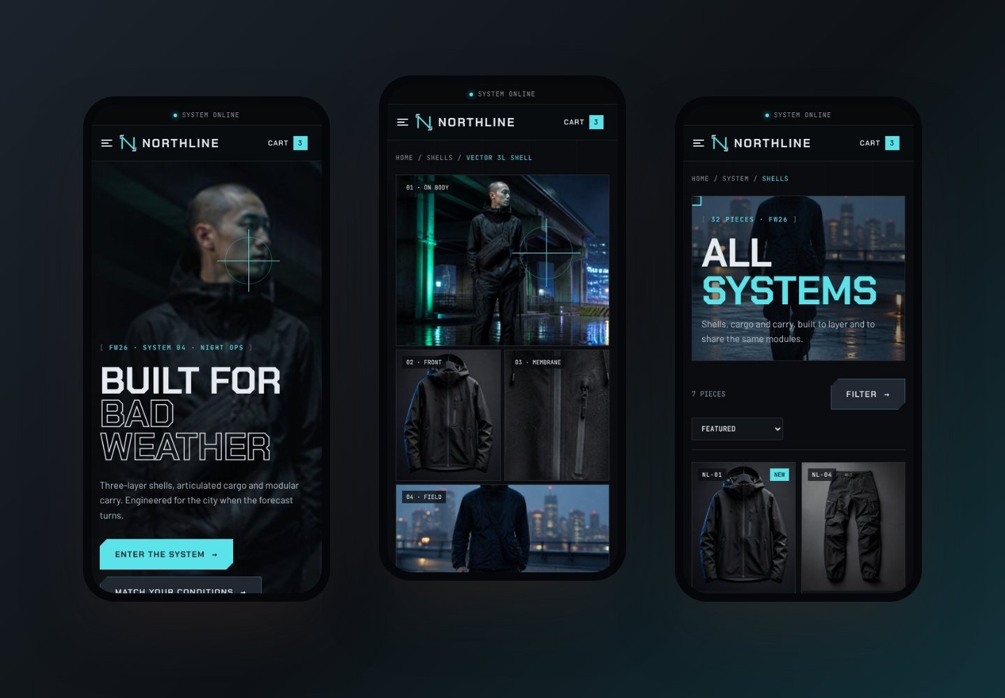 Northline Shopify techwear theme on mobile