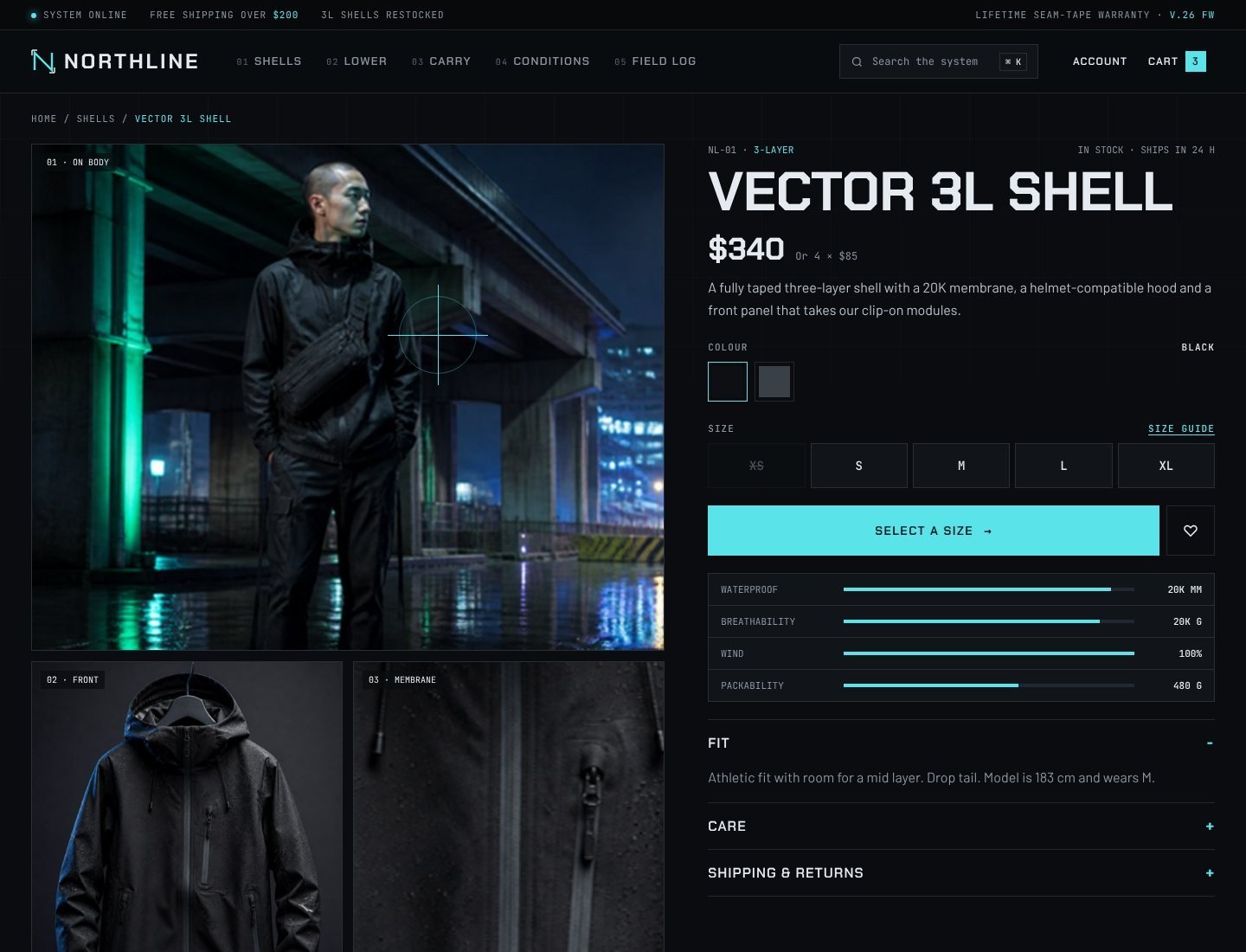 Northline Shopify techwear theme product page