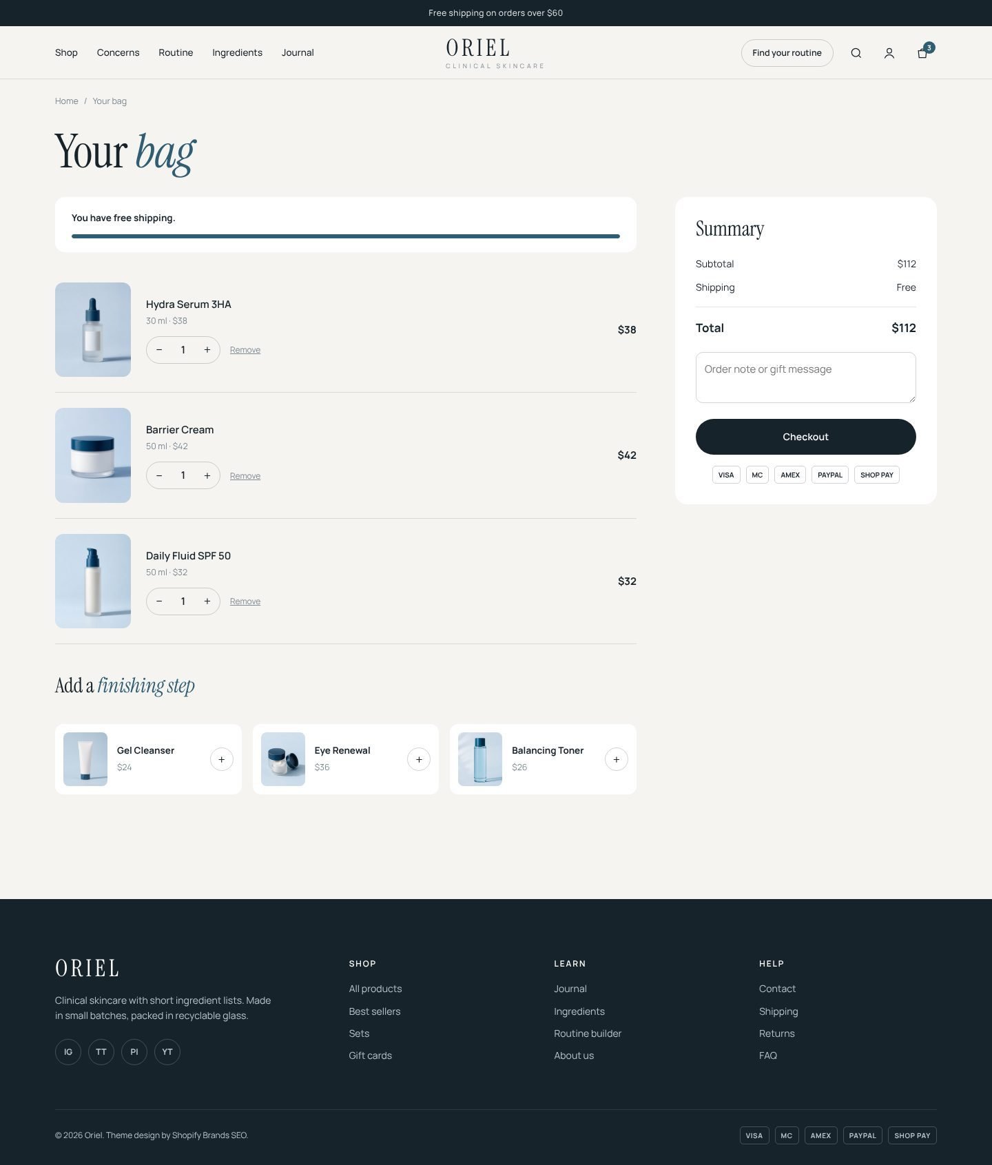 Oriel cart page