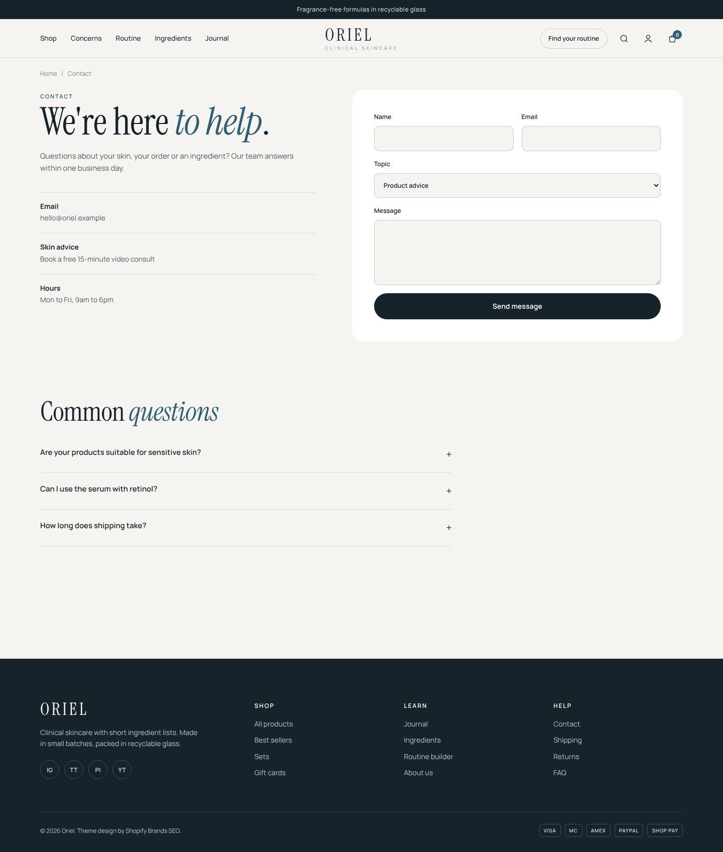 Oriel contact page