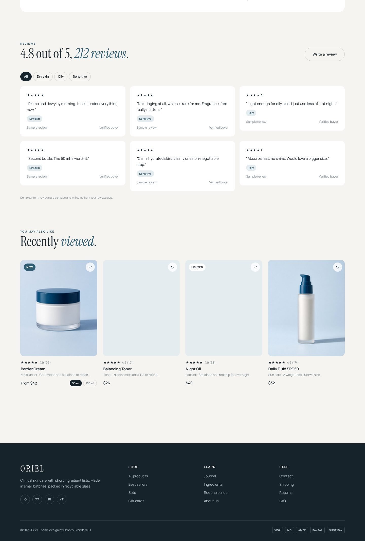Oriel product page part 2