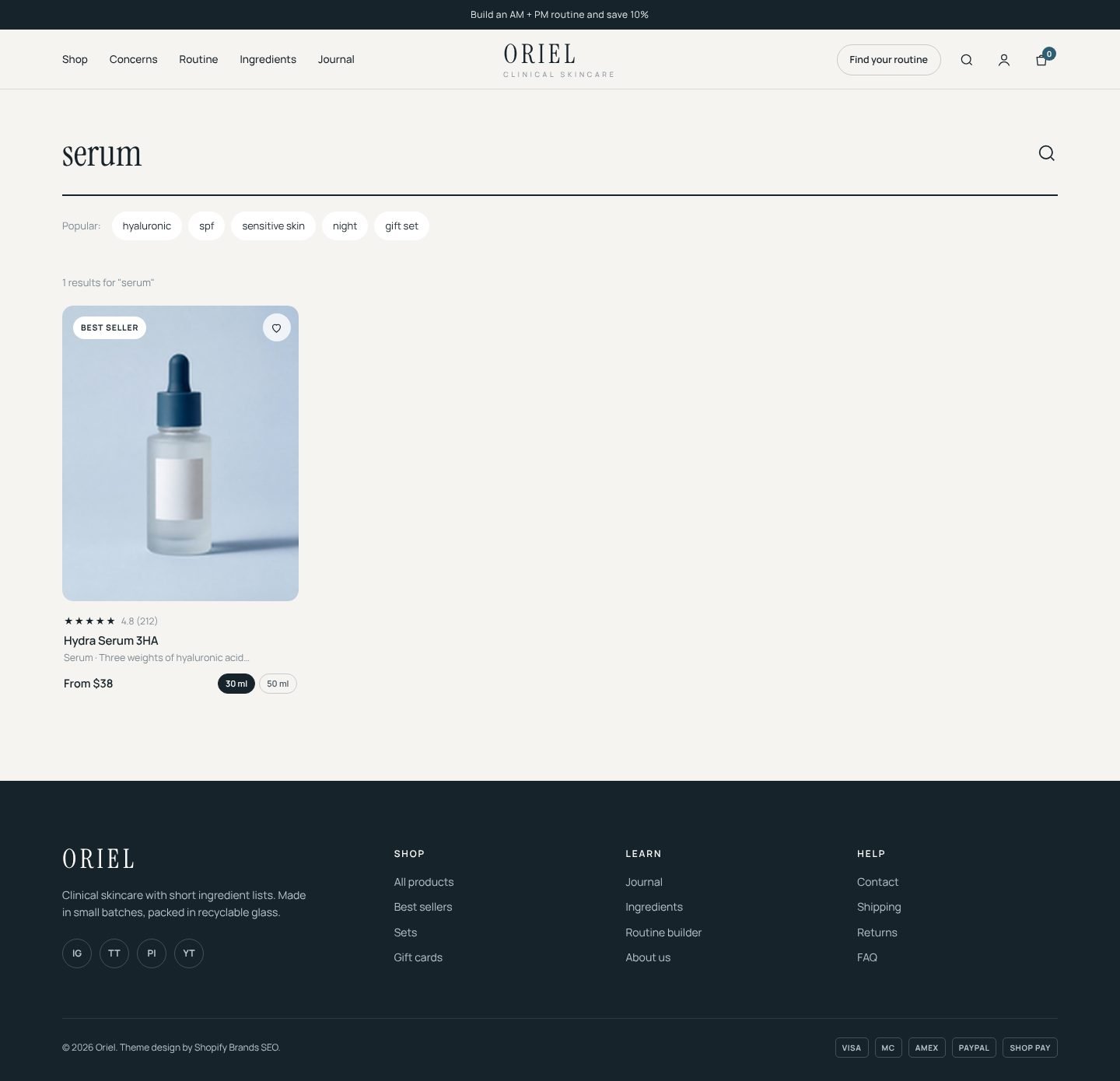 Oriel search page