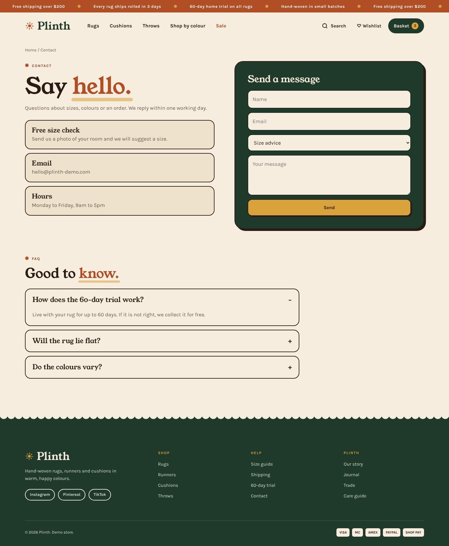 Plinth contact page