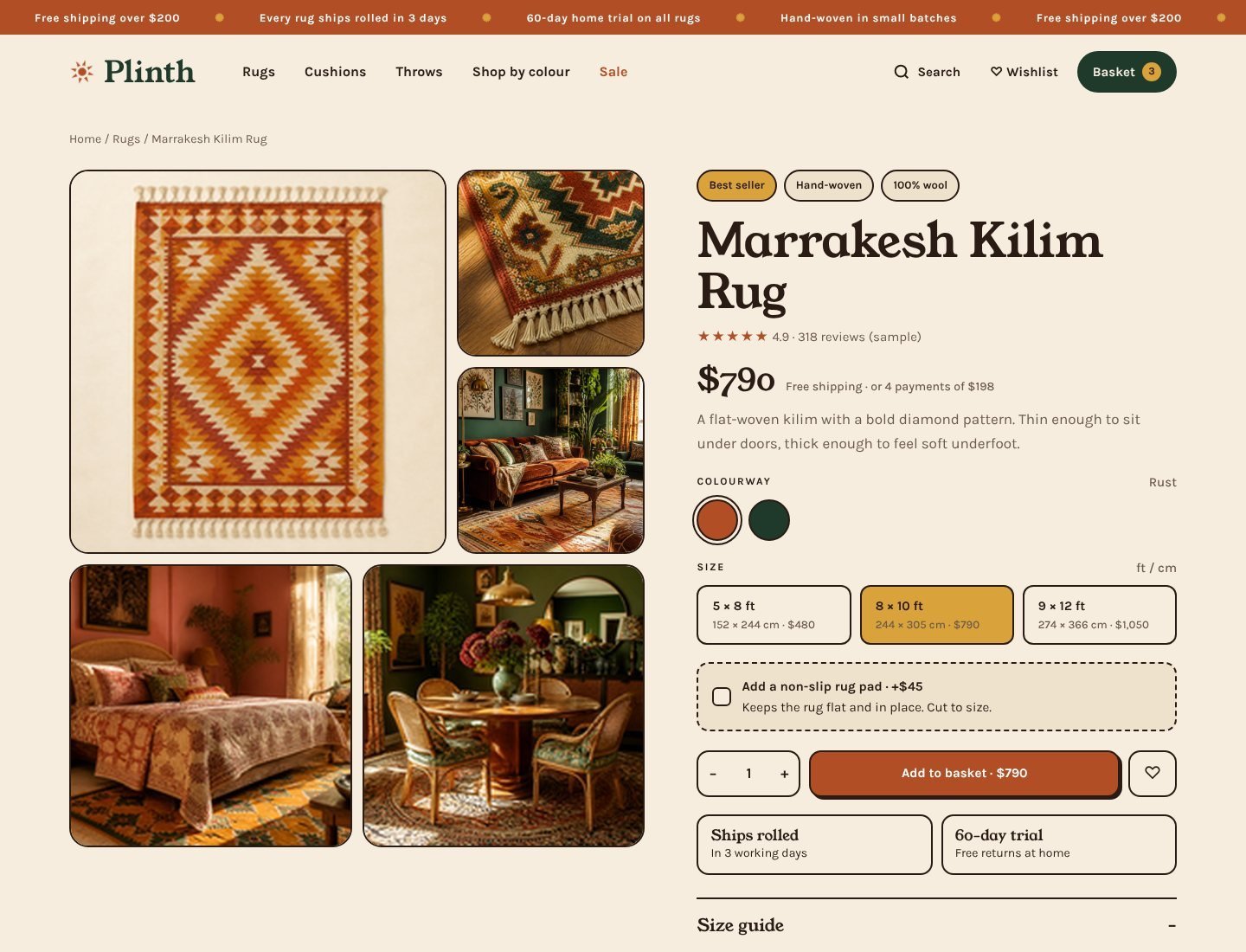 Plinth Shopify home decor theme product page