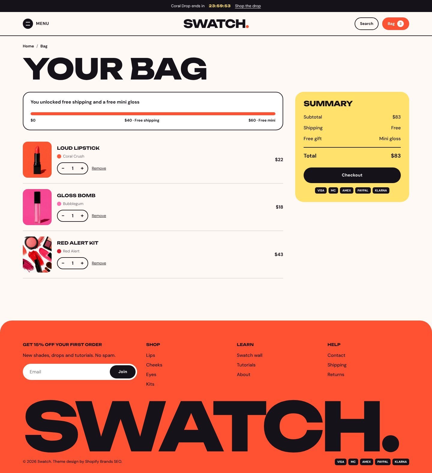 Swatch cart page