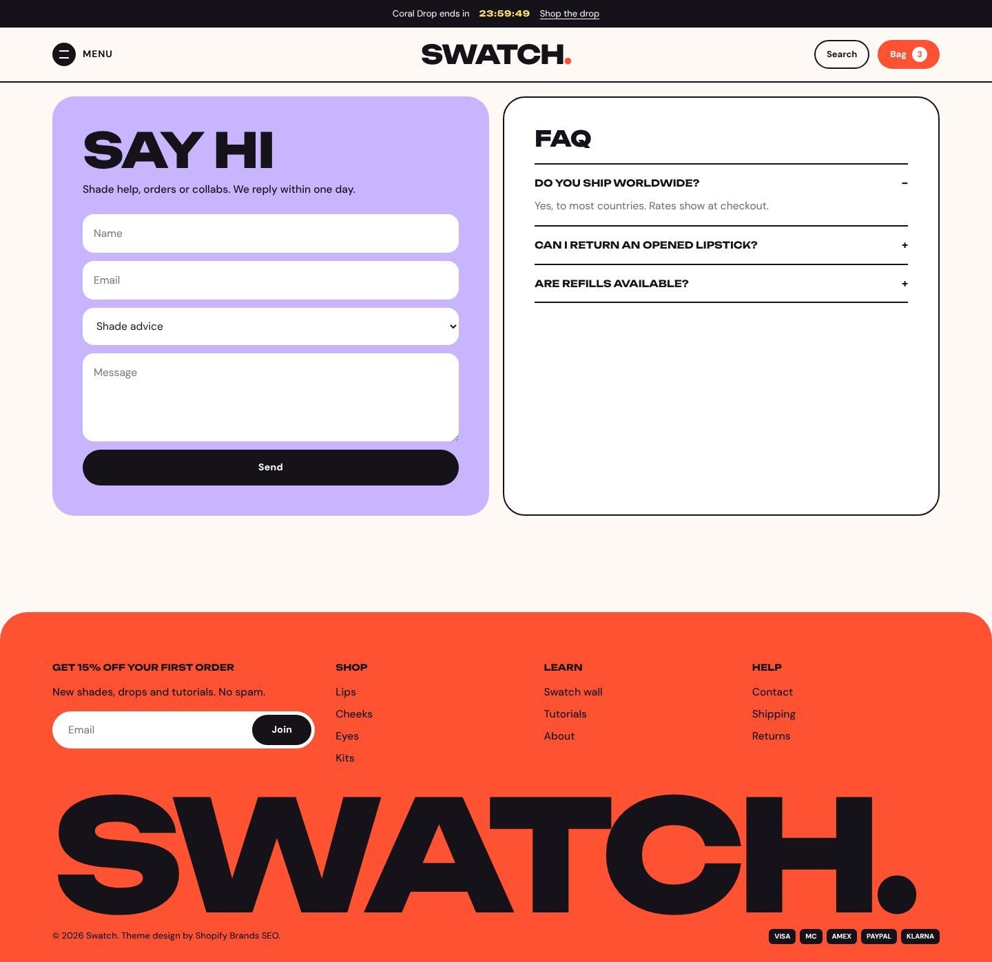 Swatch contact page