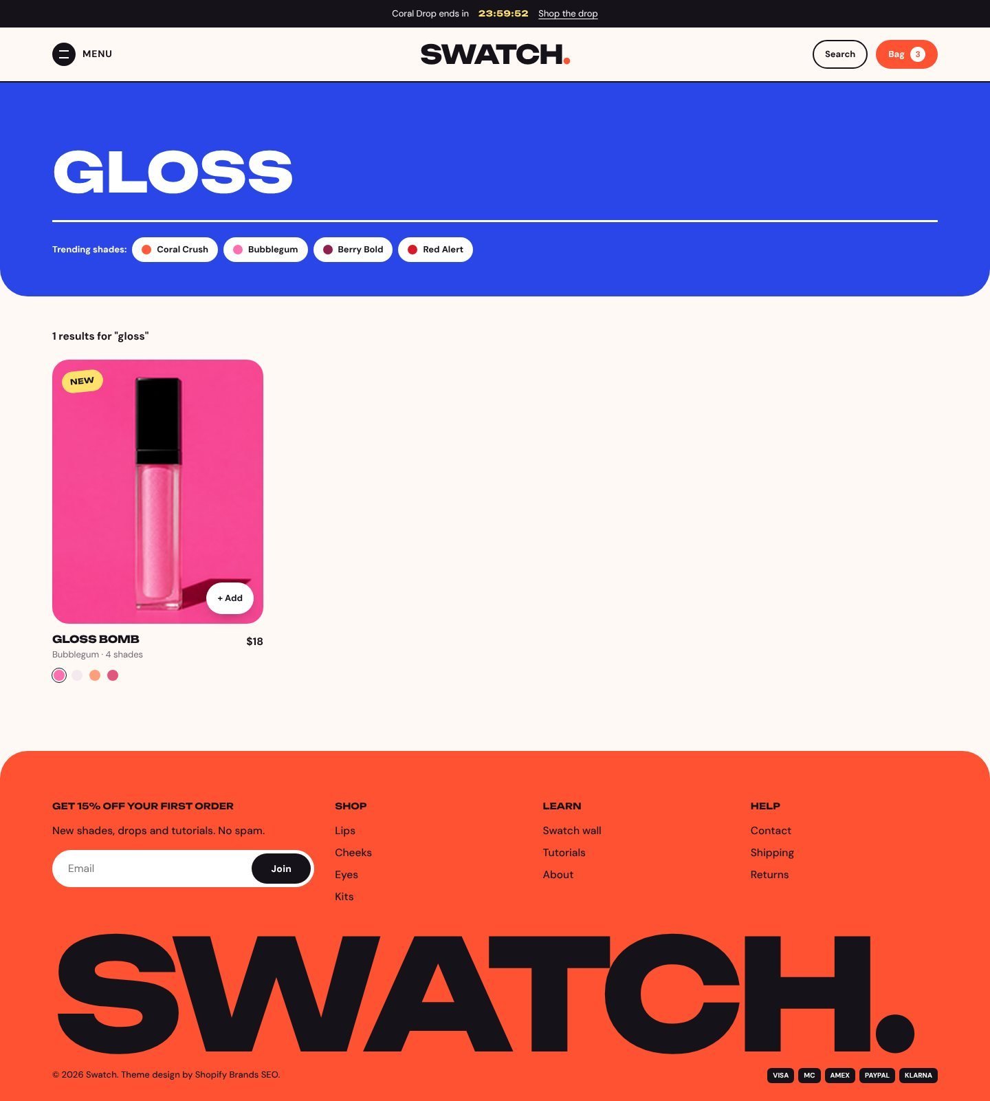 Swatch search page