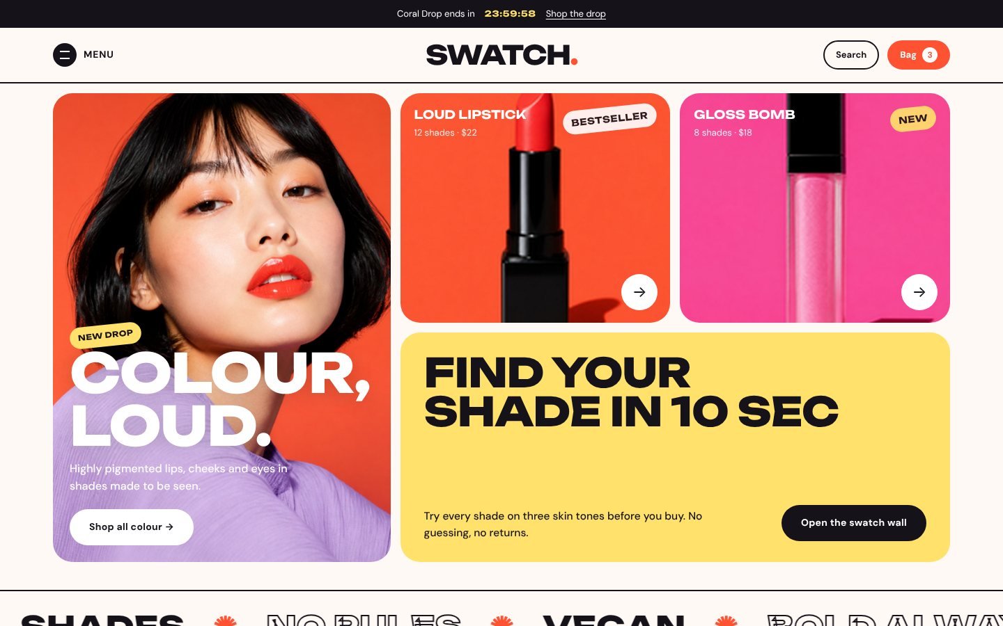 Swatch Shopify makeup theme home page